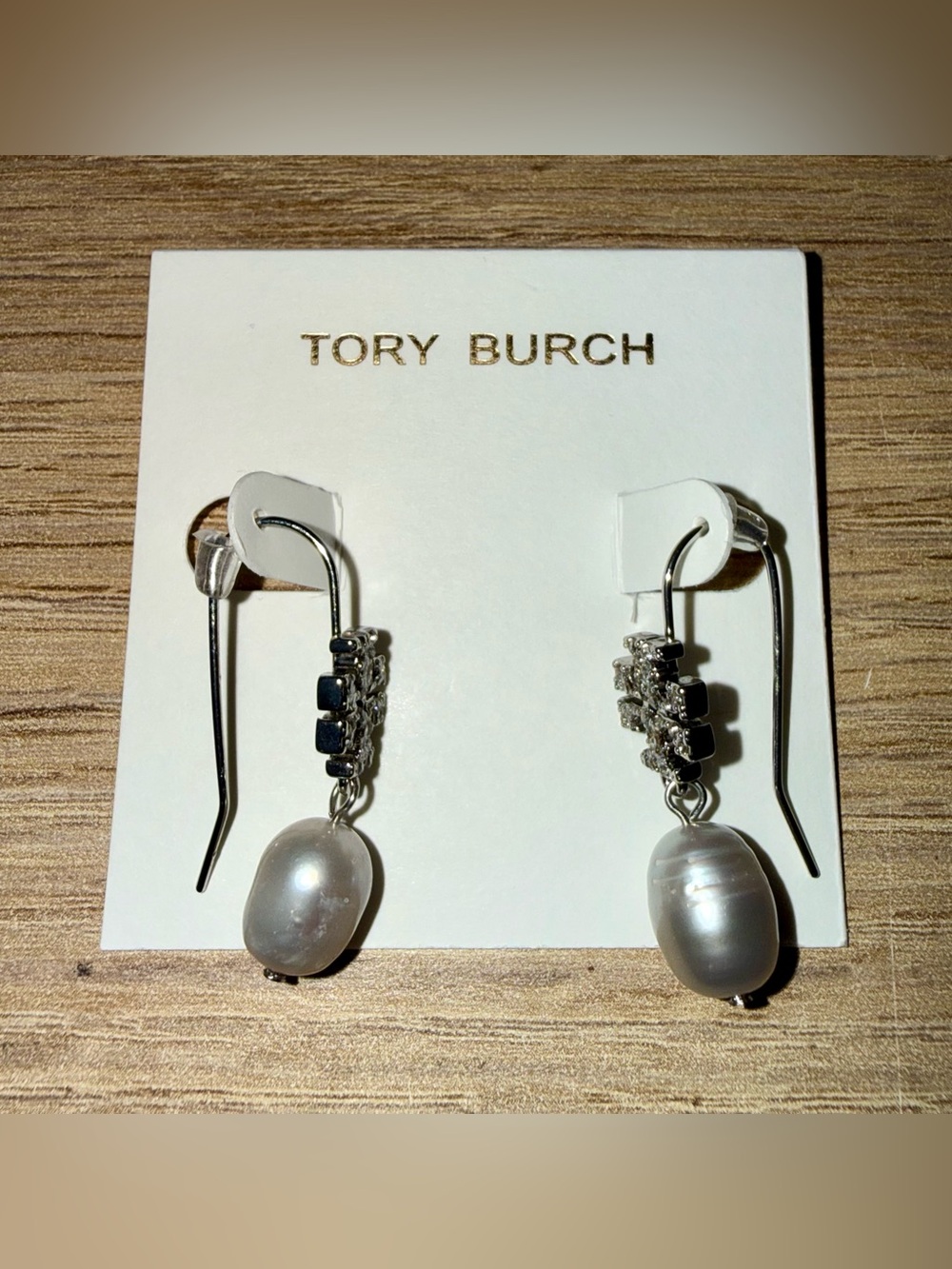 NWT TORY BURCH Silver Freshwater Pearl Drop Earrings.
